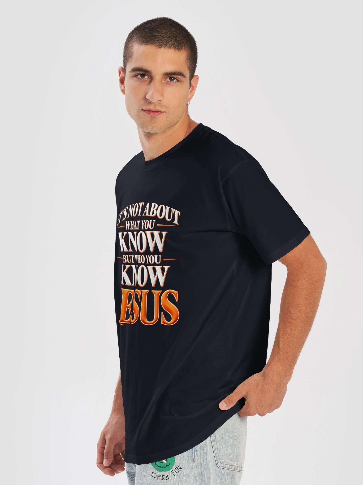 Who You Know: JESUS Navy & Orange Premium T-Shirt product image (7)