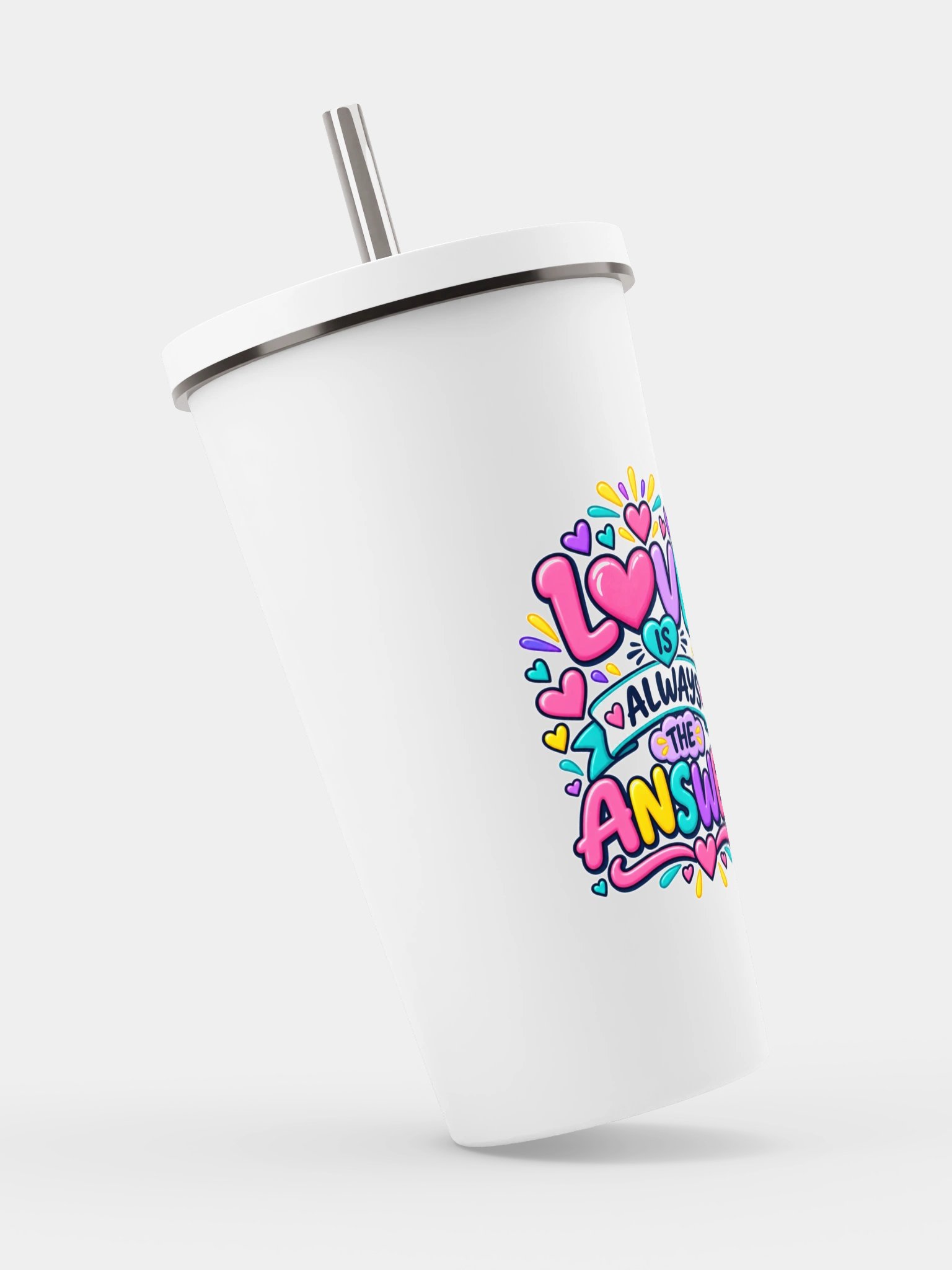 Stainless Steel Insulated Inspirational Tumbler with a Straw - Love is Always the Answer product image (2)