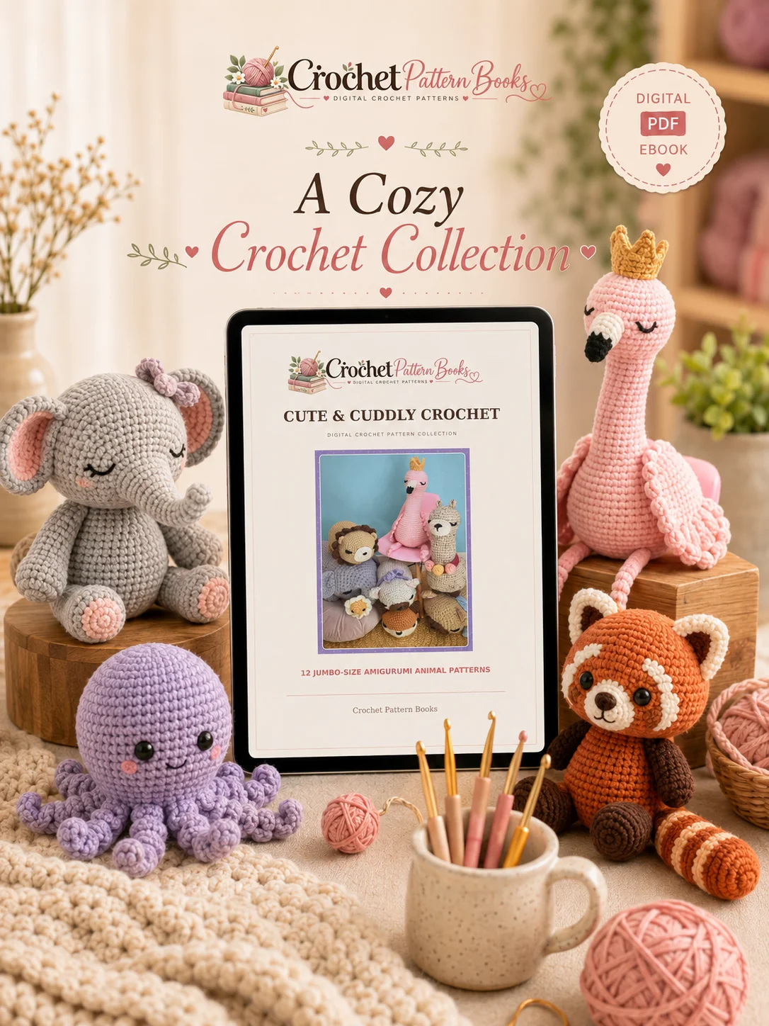 Cute & Cuddly Crochet 12 Jumbo Amigurumi Animal Crochet Patterns PDF Ebook product image (5)