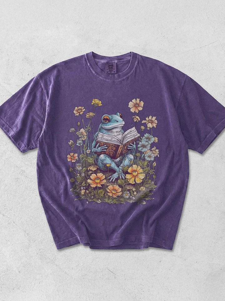 Reading Frog Shirt – Whimsical Cottagecore Book Lover Graphic Tee product image (1)