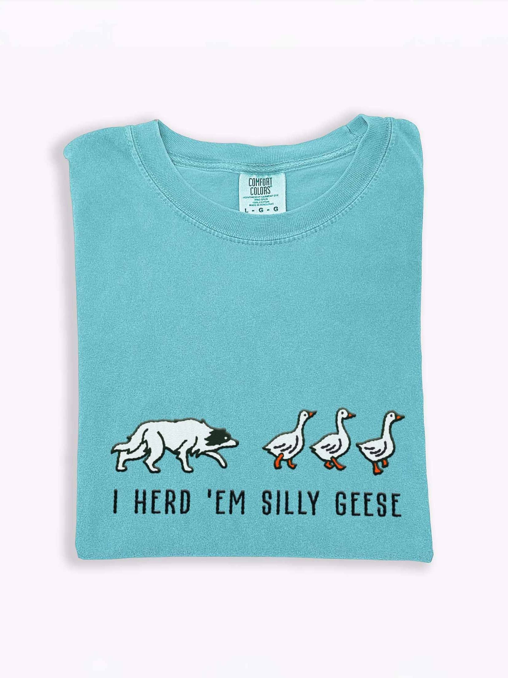 I Herd 'Em Silly Geese T-Shirt(Embroidered) of a Border Collie(Black & White 2) product image (1)