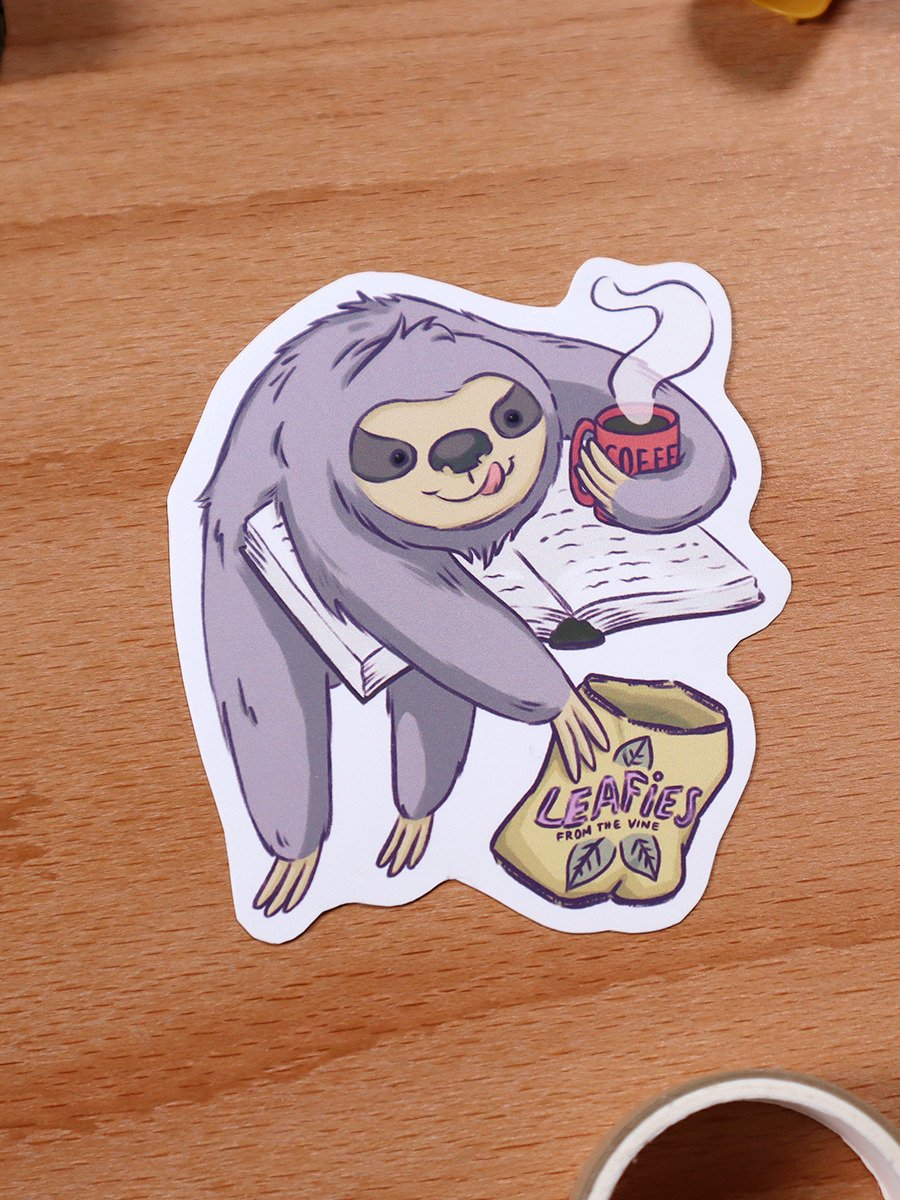 sticker : booklover sloth product image (2)