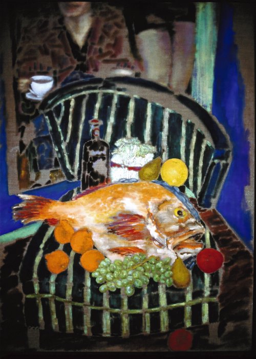 Still Life on Striped Chair (1988) on canvas (40" x 55") product image (1)