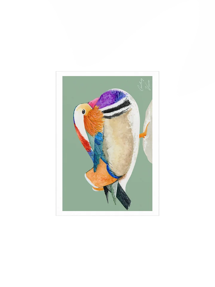Mandarin duck print (dark green background) product image (2)