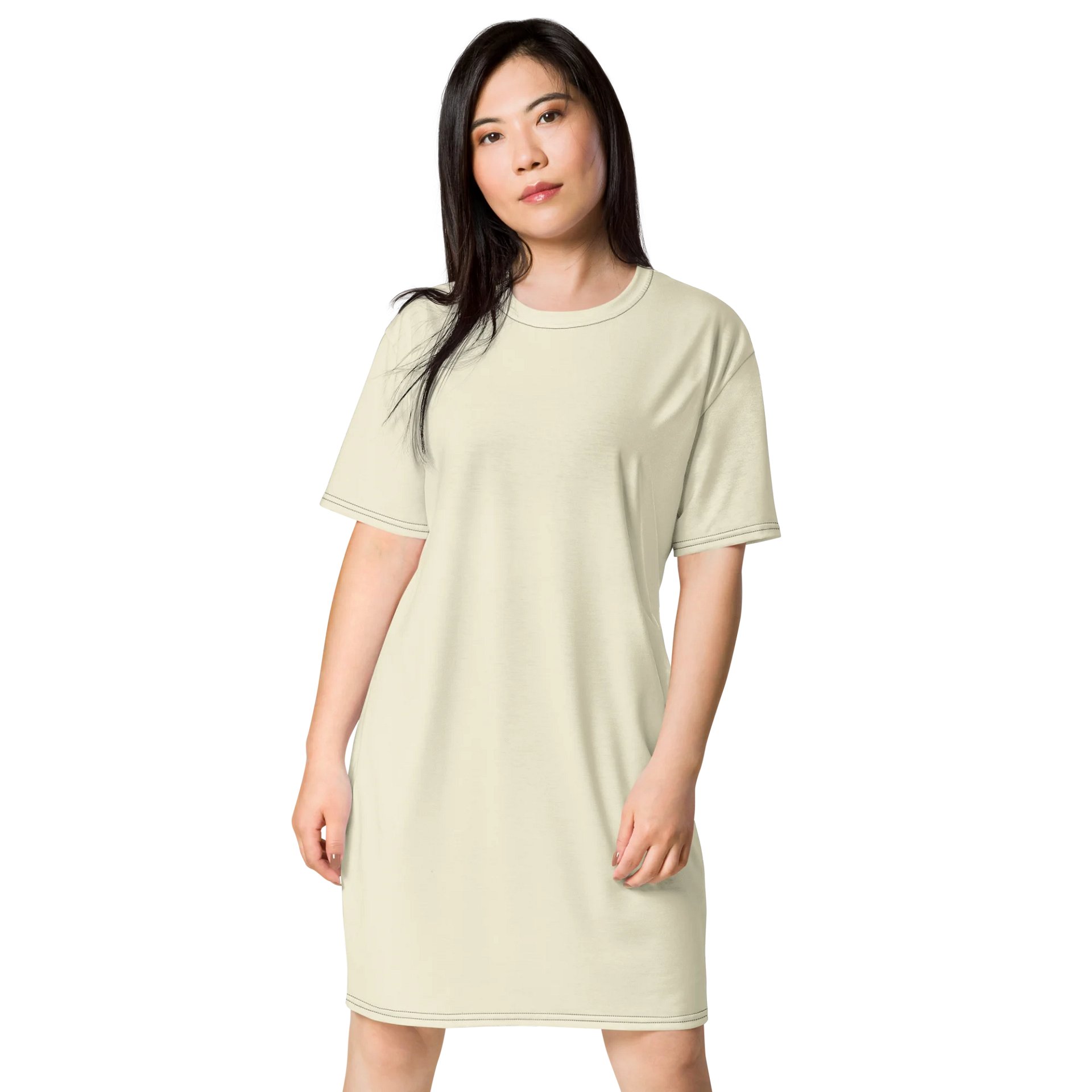 Apricot White Oversized T-Shirt Dress | Stretchy Fabric | Casual or Formal Style | Sizes 2XS-6XL | Exclusive Design product image (1)