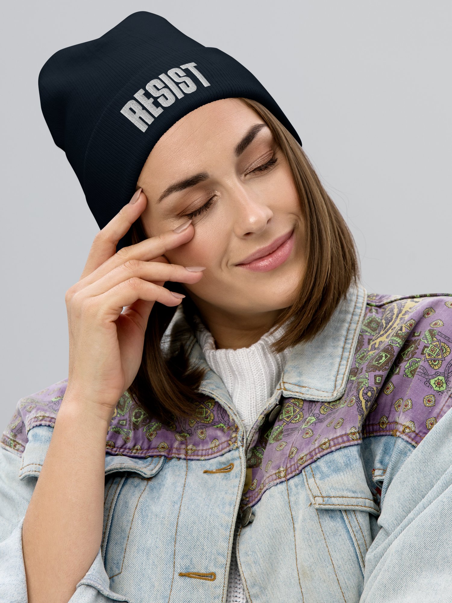 Resist Embroidered Knit Beanie, Resistance Skull Cap product image (10)