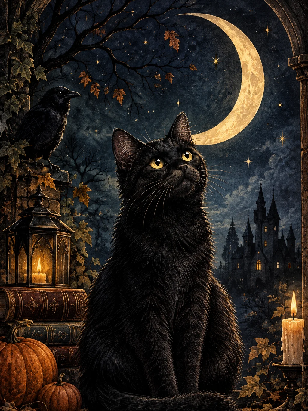 The Cat Beneath the Crescent Moon Art Print product image (1)