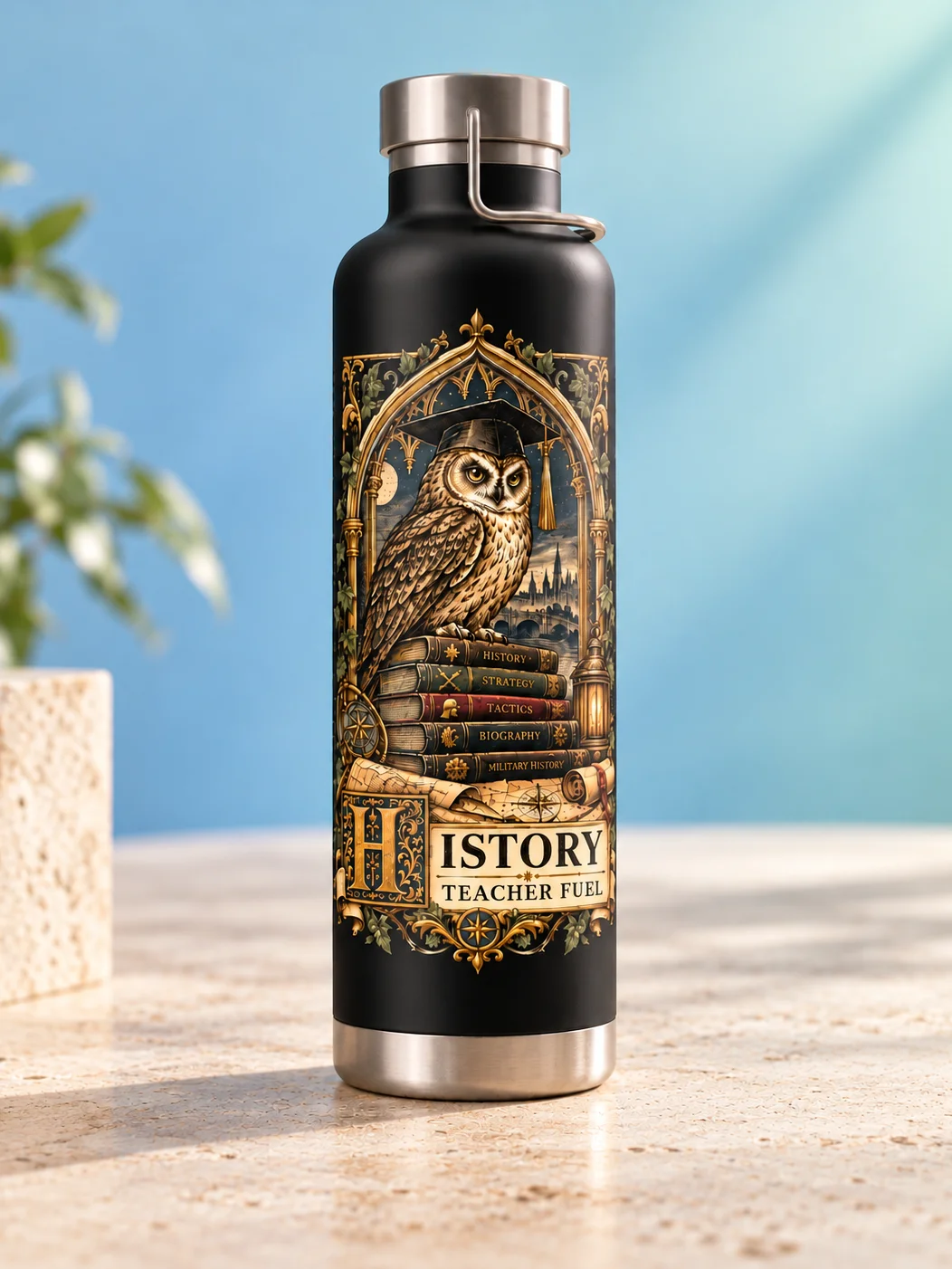 History Teacher Fuel Insulated Bottle, 22 oz Stainless Steel, Black product image (1)