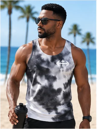 His House Mens Performance Tank - B&W Tie Dye by His House