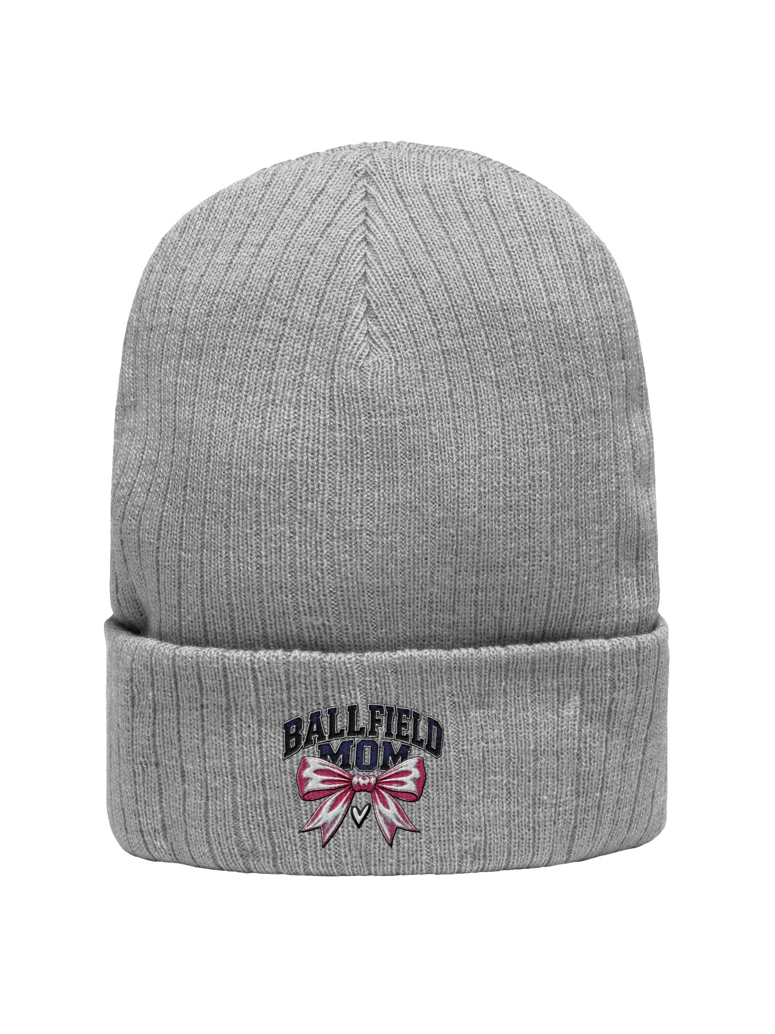 Ballfield Mom Pink Bow Ribbed Beanie | Game Day Hat product image (1)