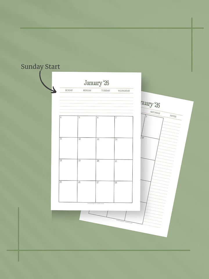Forest Simplicty 2026 Calendar - 2 Pages per Month, Sunday Start, Half Letter Size product image (2)