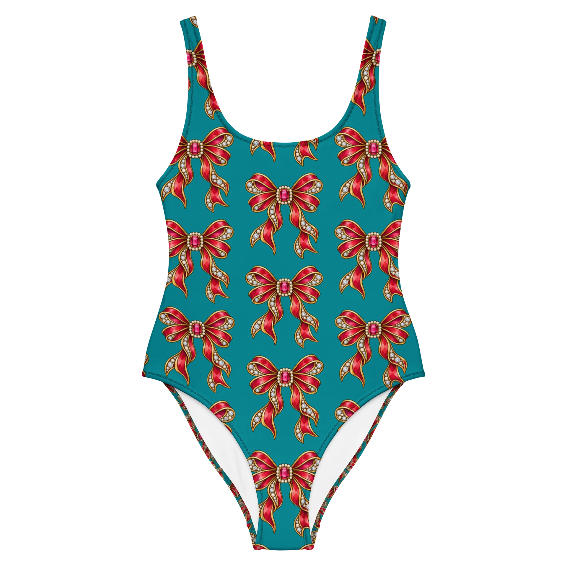 Teal Floral Bow All-Over Print Swimsuit product image (2)