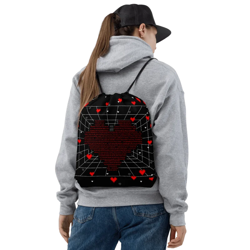 Deep Love VR Pixel Heart Drawstring Bag product image (1)