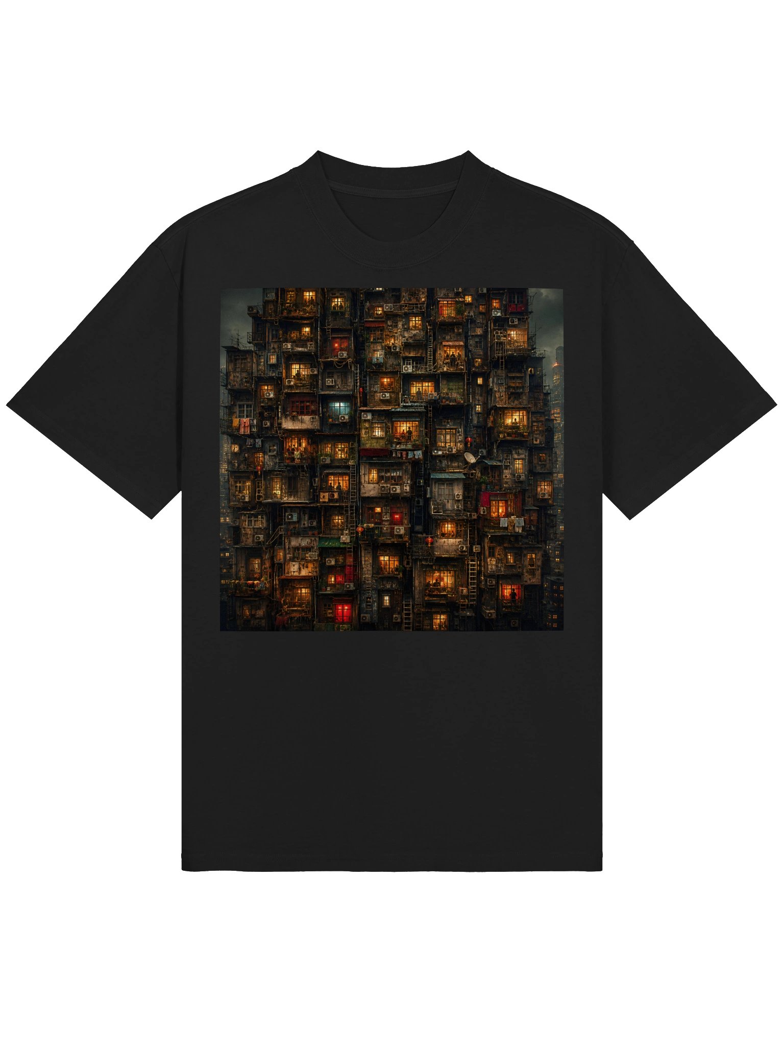Boxy Asian Compressed Towers T-Shirt | Futuristic Urban City Graphic | Oversized Unisex Tee product image (2)