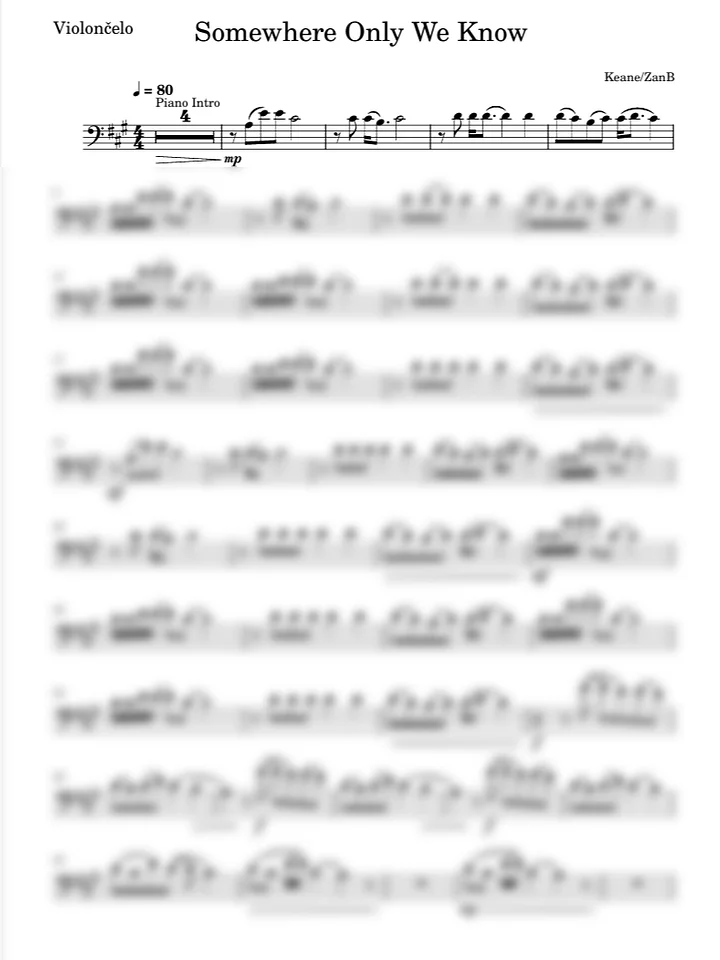 Keane - Somewhere Only We Know (Cello Solo) product image (1)
