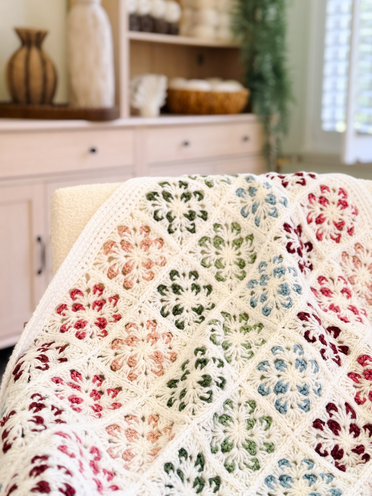 Crochet Granny Square Blanket Pattern | Blossom Flower Squares, 9 Sizes Lovey to Twin | PDF + Video + App product image (7)