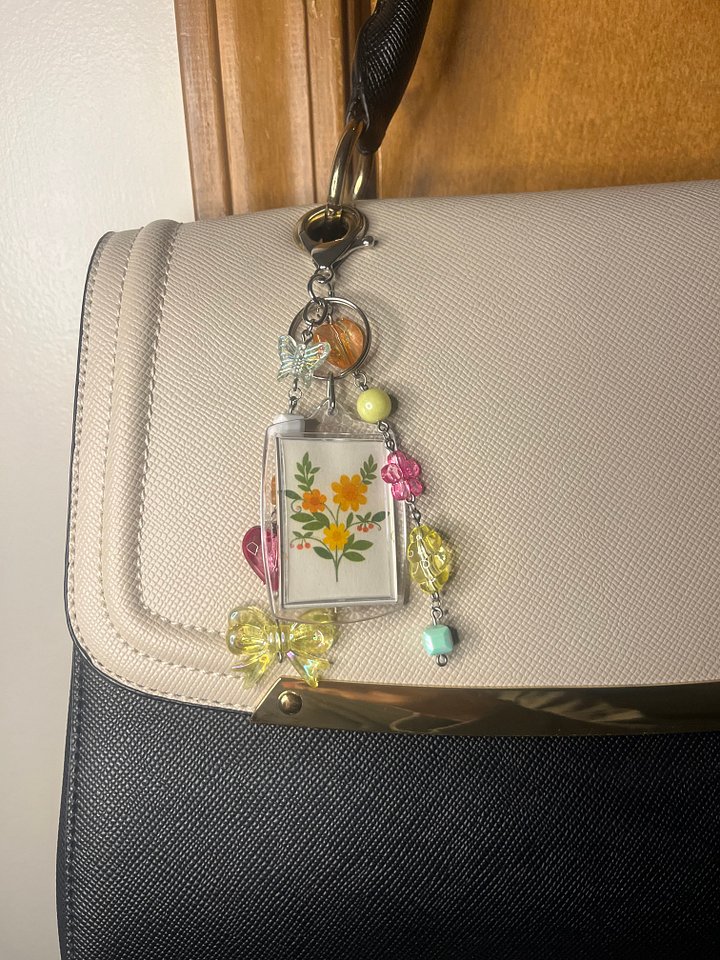 Pink + Orange Flowers Deluxe Bag Charm product image (2)
