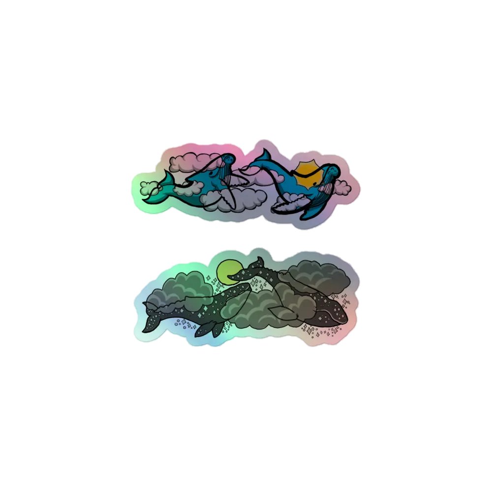 sky humpback and starry gray whale holographic sticker set product image (1)