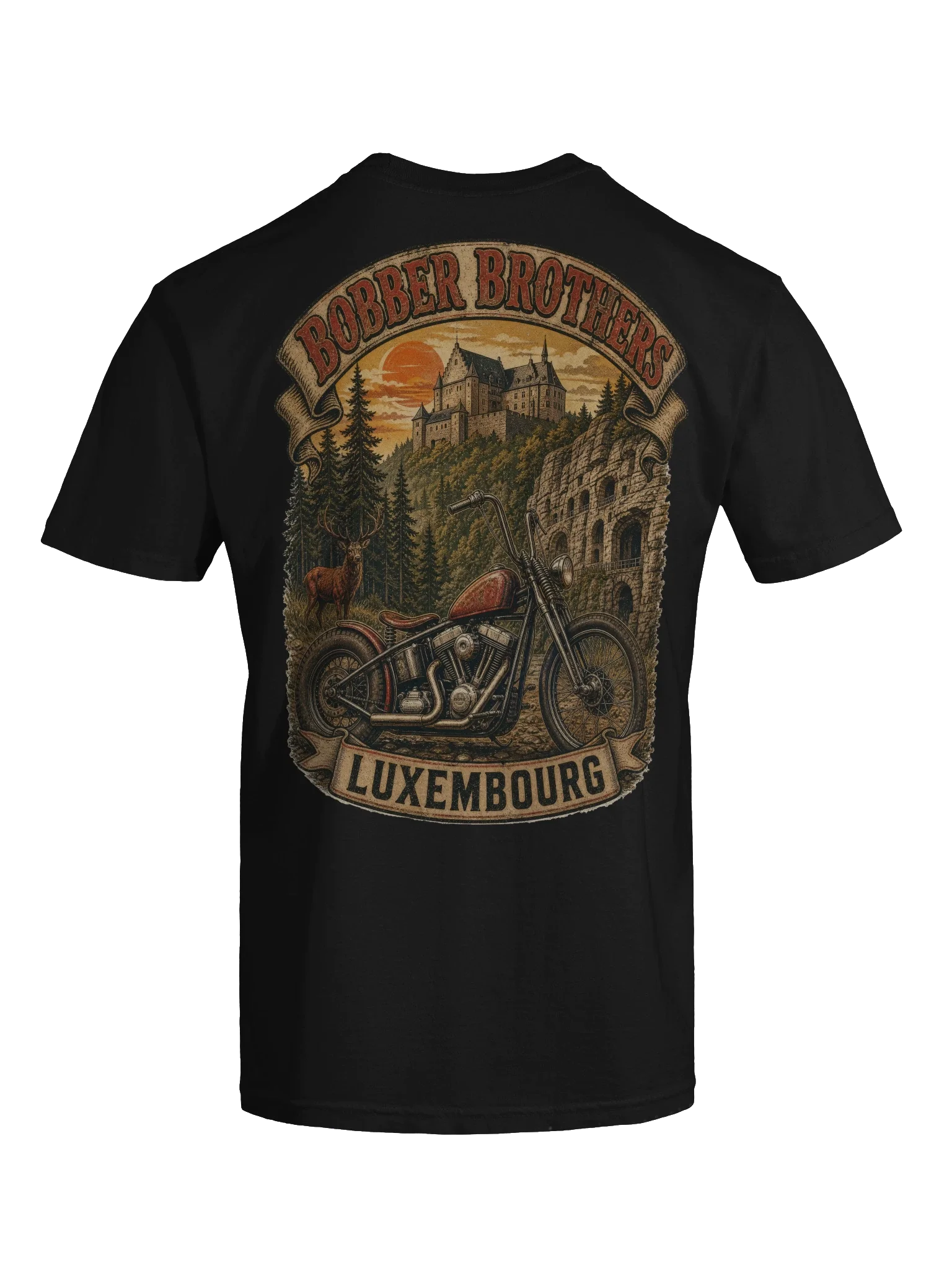 Luxembourg motorcycle t-shirt design by Bobber Brothers