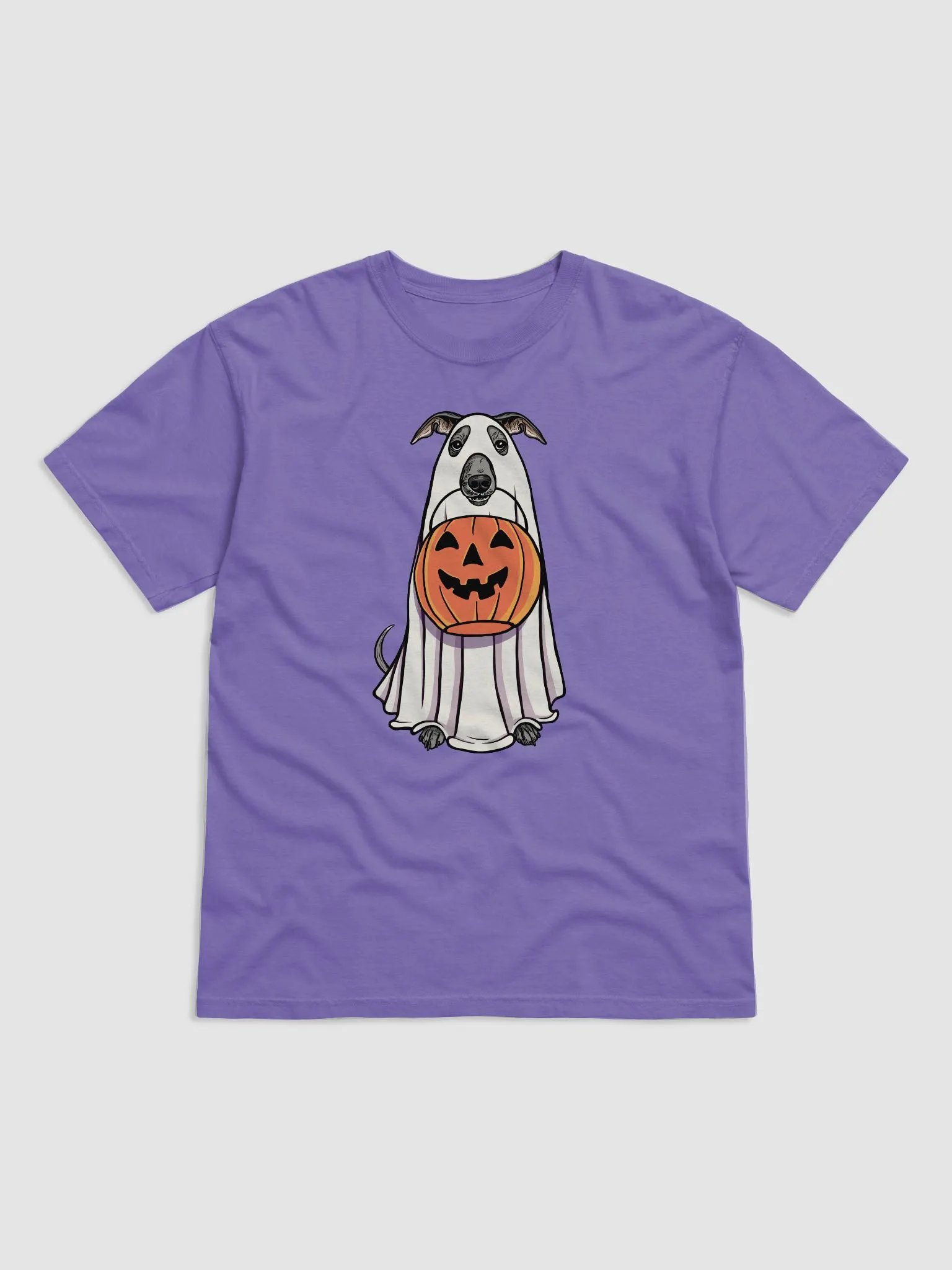 Funny Halloween Italian Greyhound T-Shirt | Funny Iggy Wearing a Ghost Costume and Holding a Pumpkin Basket product image (1)