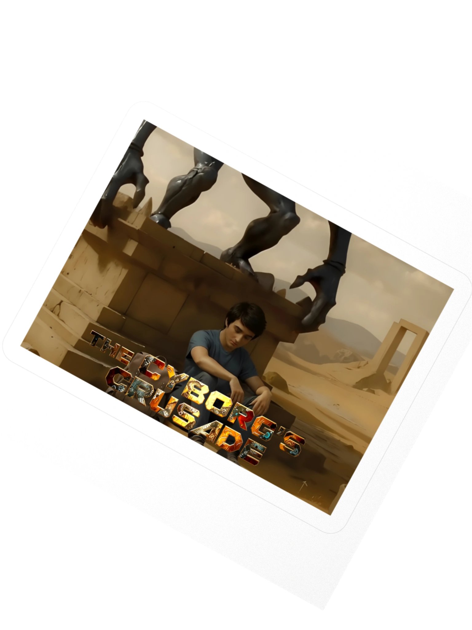 A sticker depicting James Hunter sitting at the foot of the mysterious statue product image (2)