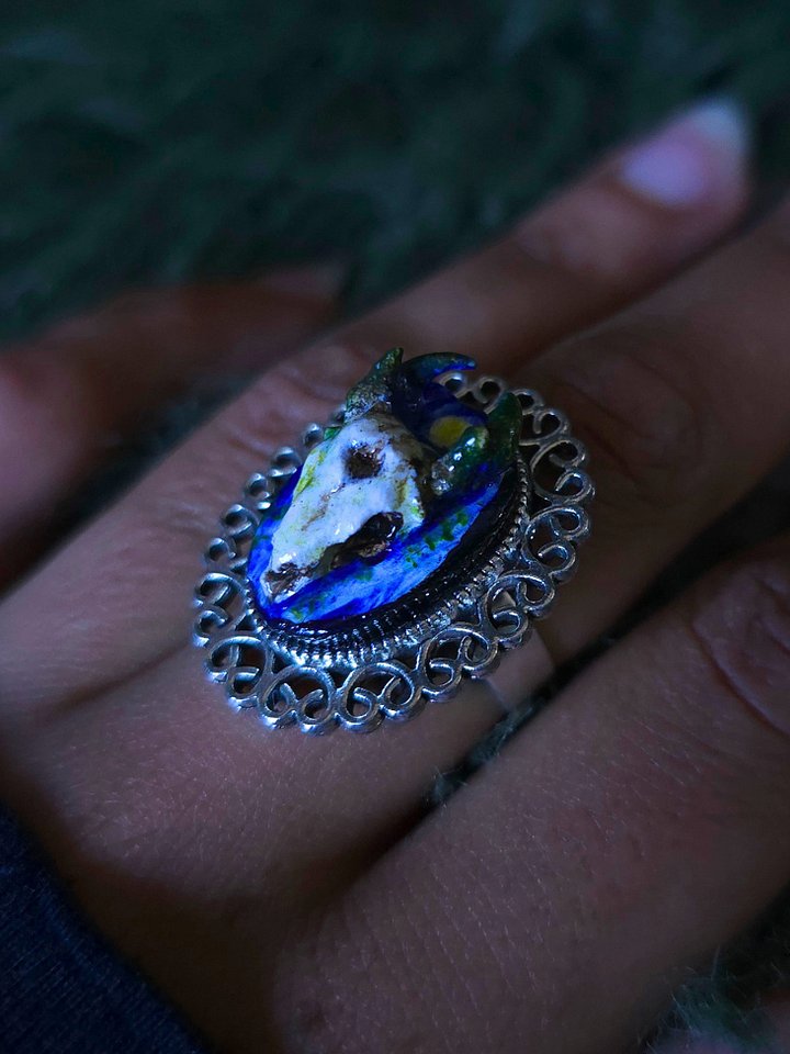 Custom Colour Deer Forest Guardian with Moon - Silver Ring product image (1)