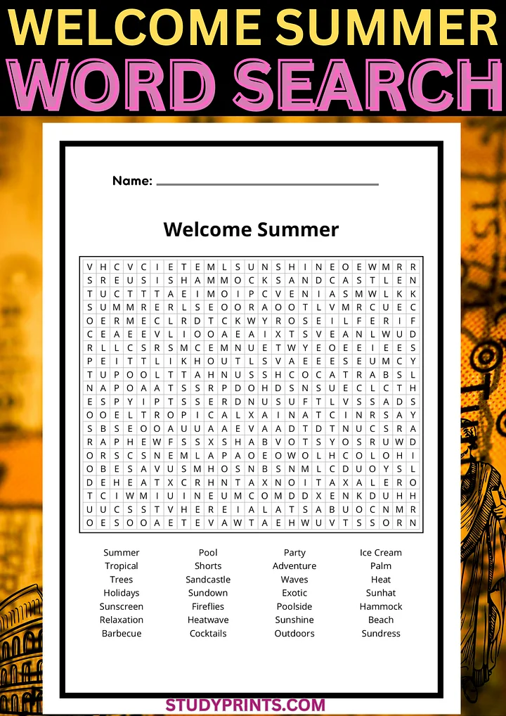 Welcome Summer Word Search Puzzle Printable product image (1)