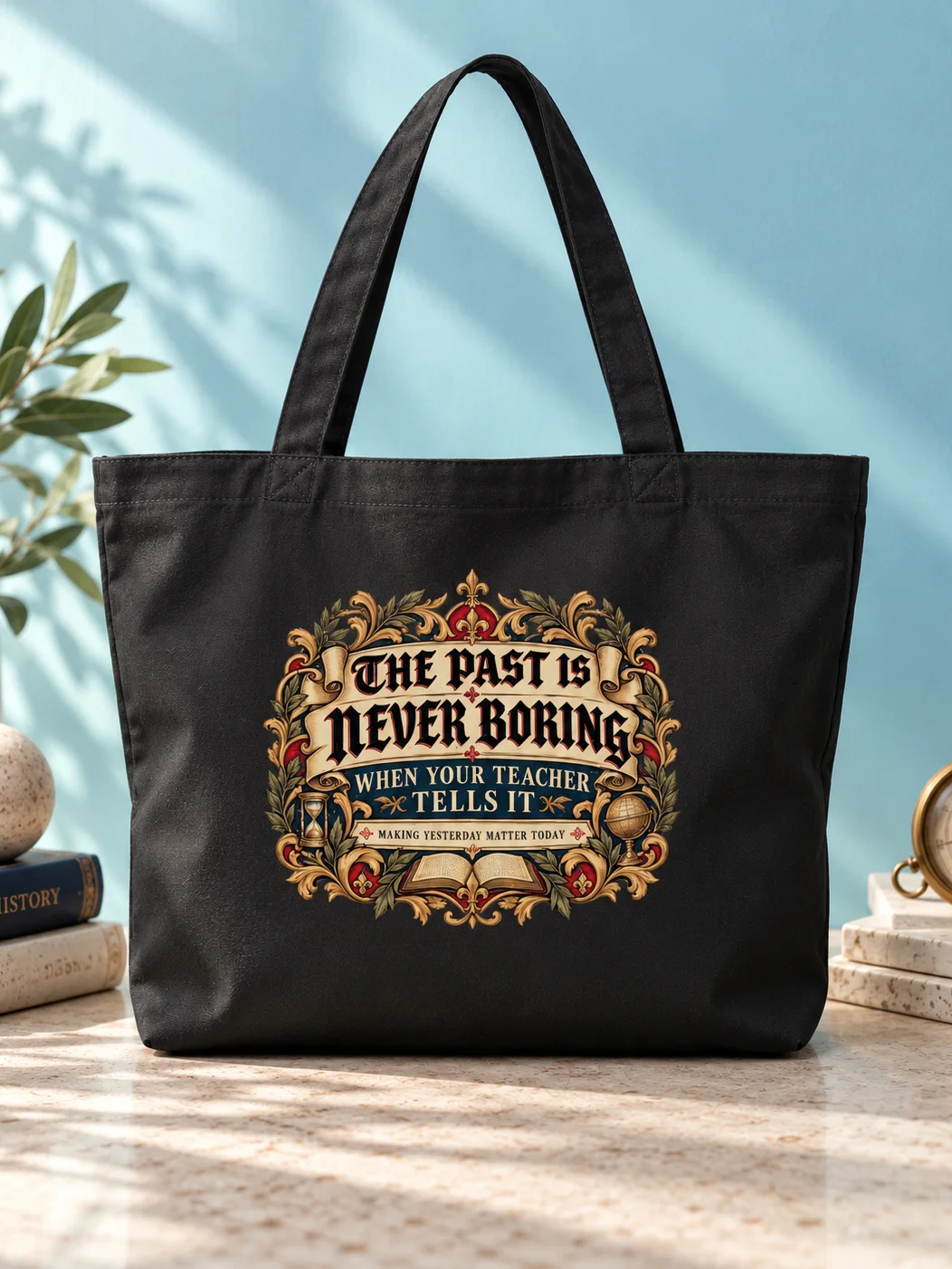 History Teacher Emblem Two-Sided Tote Bag, Black Organic Cotton Twill product image (2)