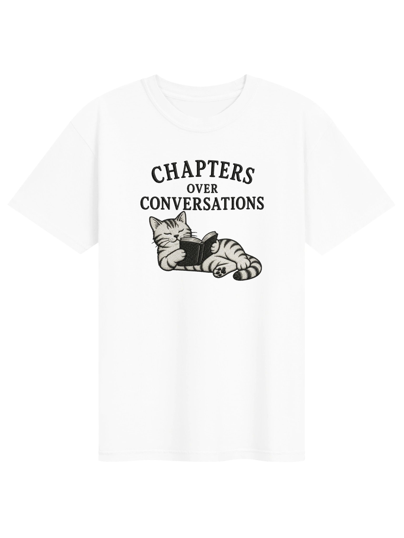 Chapters Over Conversations Book Lover Cat T-Shirt product image (69)
