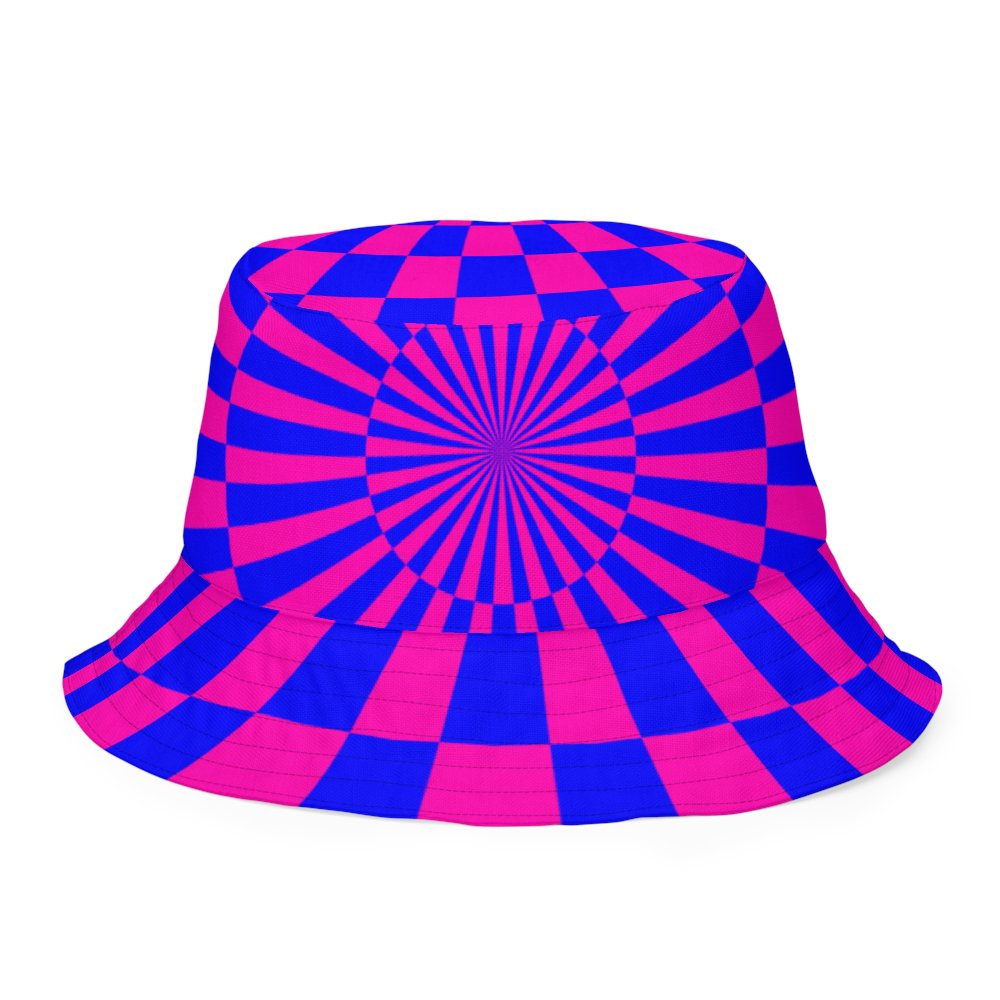 Twisted Circus Style Reversible Bucket Hat, Pink Blue Green Purple Spirals Checkers Accessory product image (3)