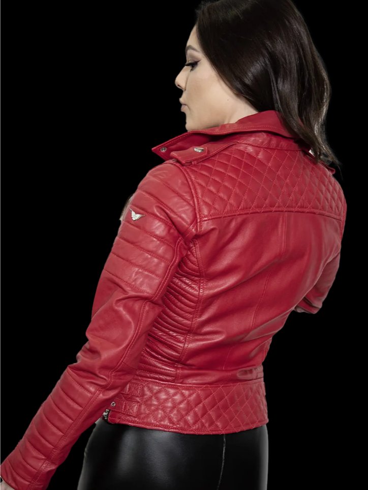 Ladies Quilted Red Leather Moto Jacket product image (5)