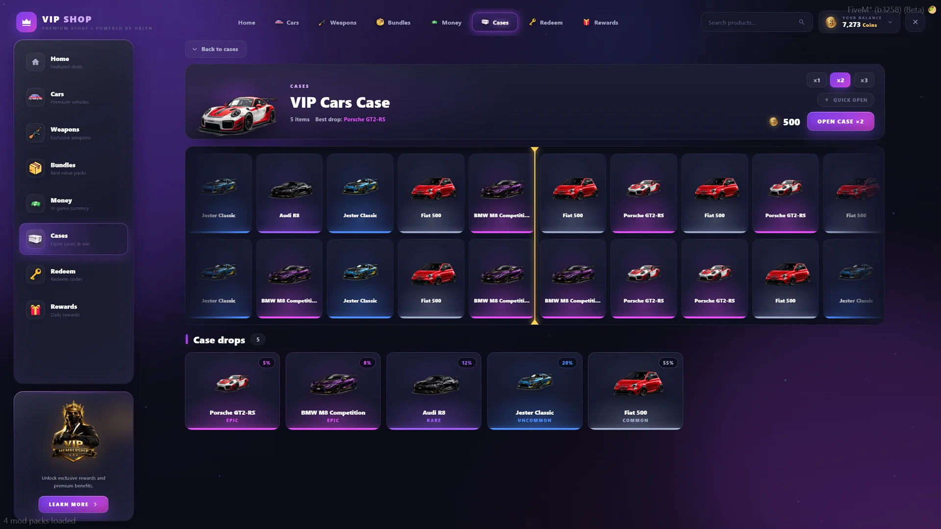 FiveM VIP System Script 👑 Coins, Case Opening, Memberships & Tebex Integration (ESX/QB/QBox) product image (4)