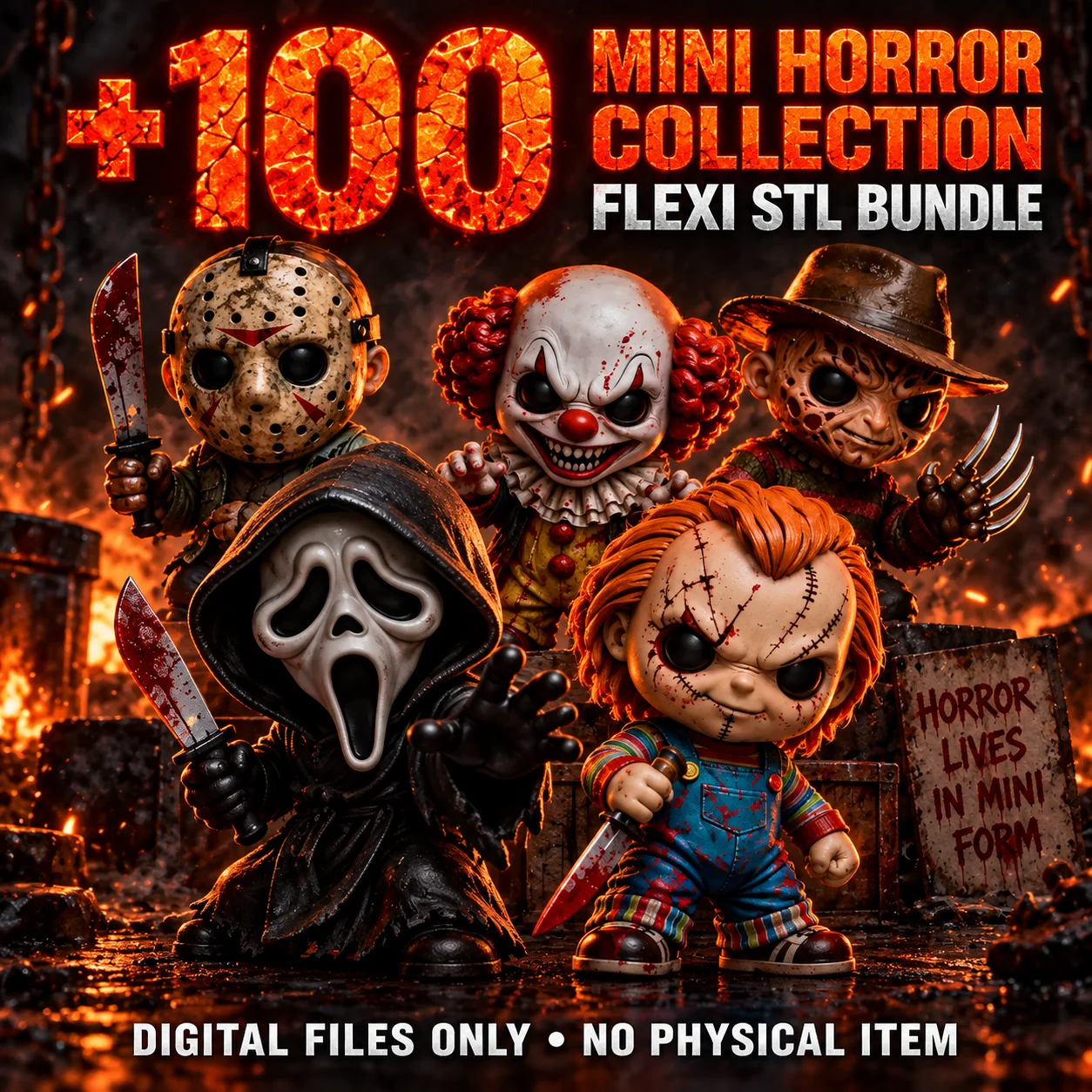 100 Mini Flexi Horror Icons STL & 3MF Bundle product image (1)