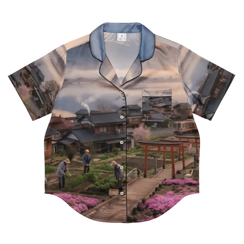 Women's Mount Fuji Short Sleeve Pajama Top | Silky Sleep Shirt product image (1)