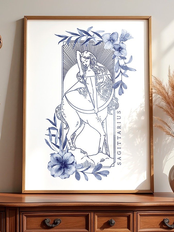 Sagittarius Blue Line Art Zodiac Print product image (1)