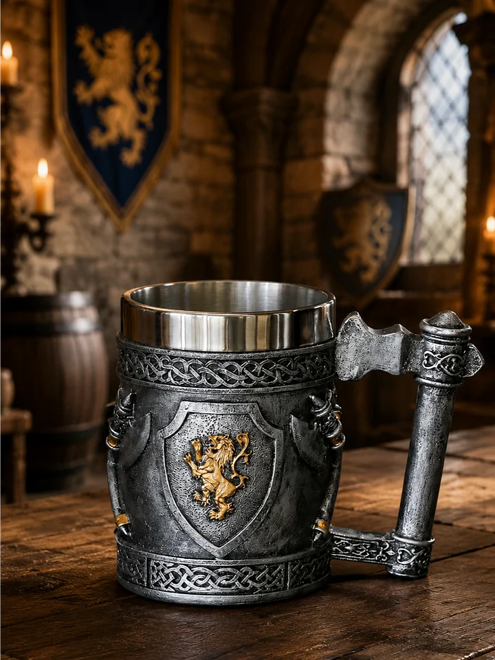 The Armored Kingdom Roaring Lion Crest Mug-Drinking Tankard-Royal Aesthetic-Large Capacity product image (1)