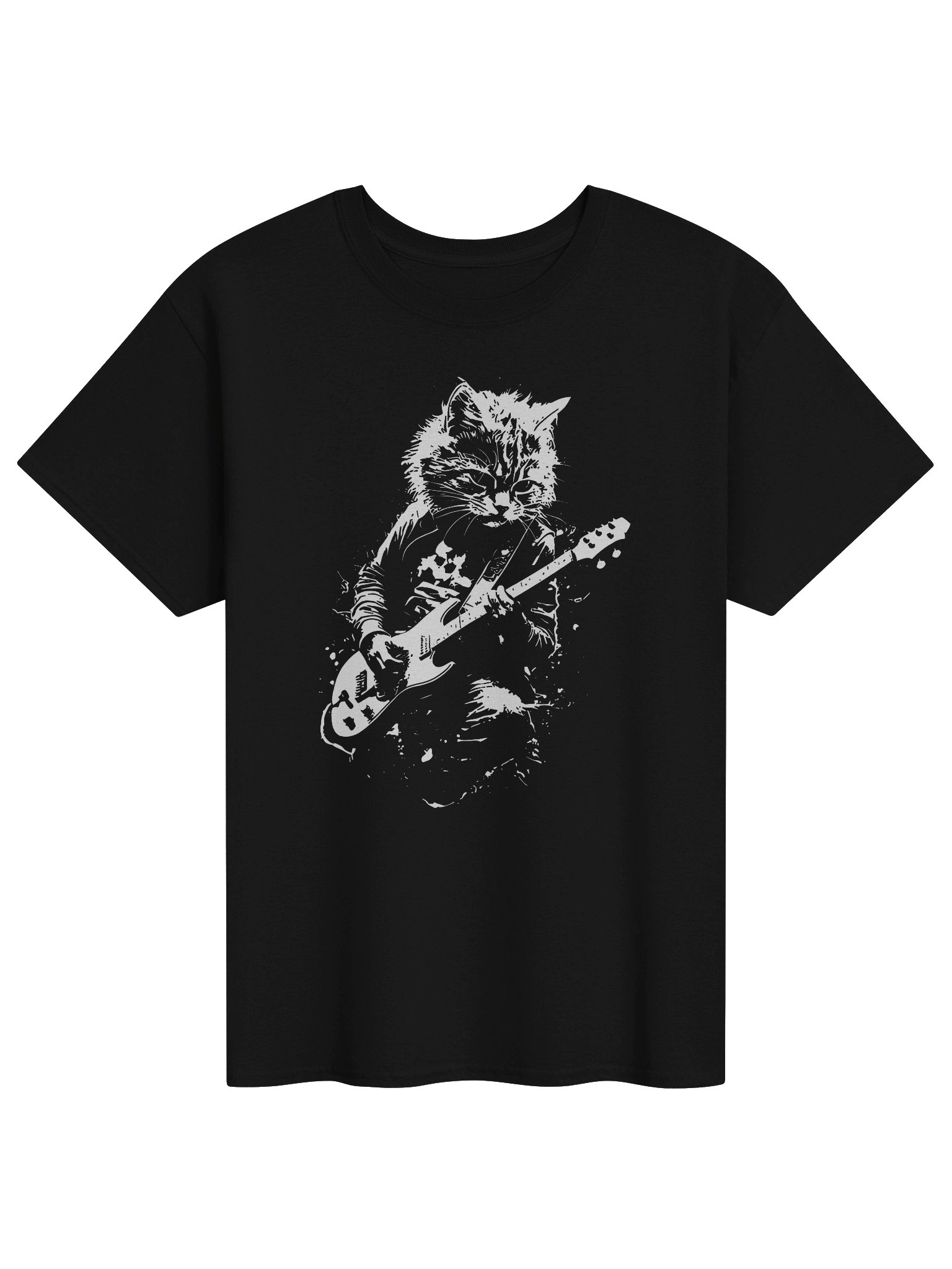 Rockstar Cat Playing Guitar Graphic T-Shirt – Vintage Style Music Lover Tee product image (1)