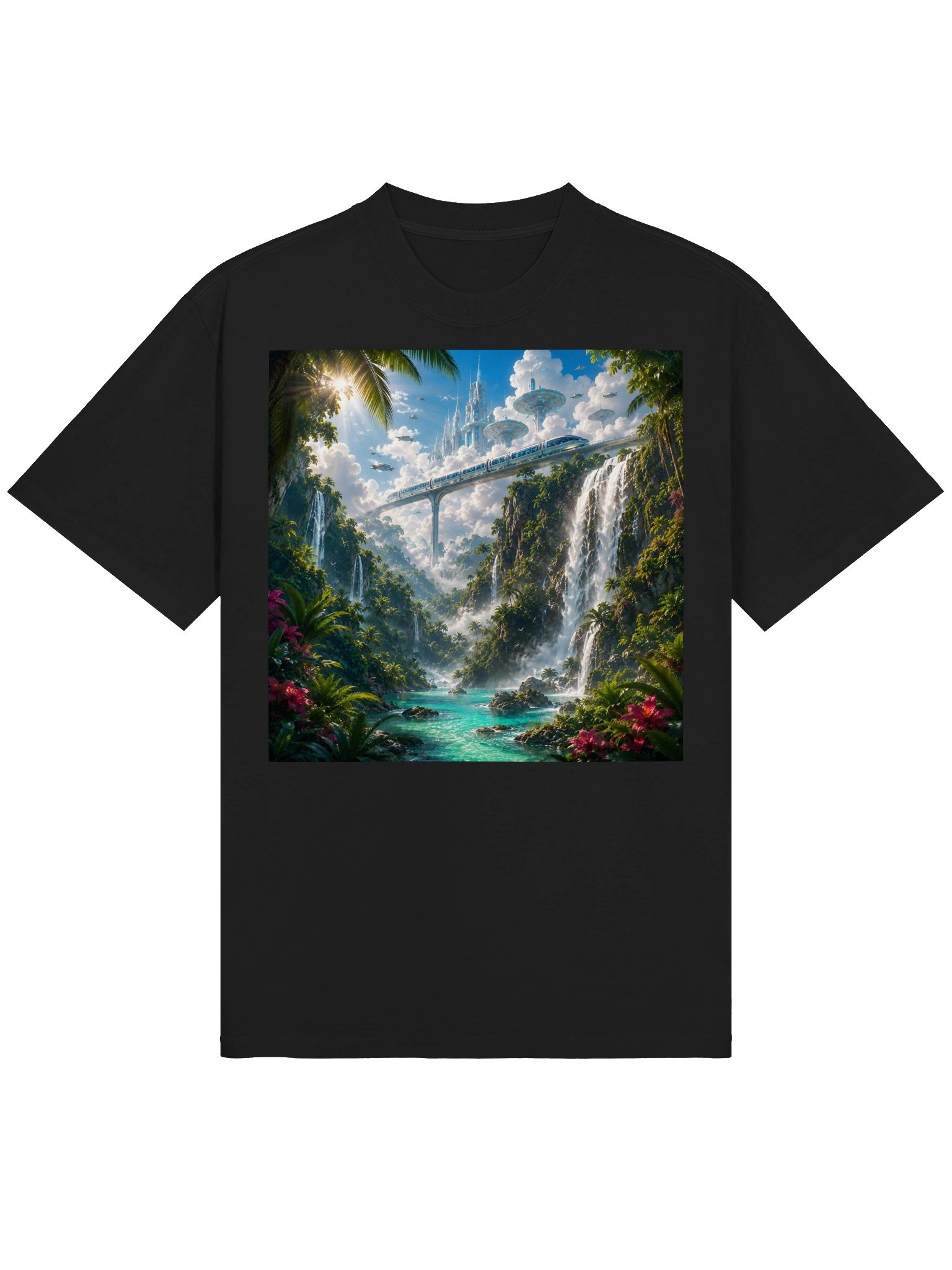 FUTURISTIC PARADISE 🌴 A Tropical Sci-Fi World on a Premium Oversized Tee product image (2)