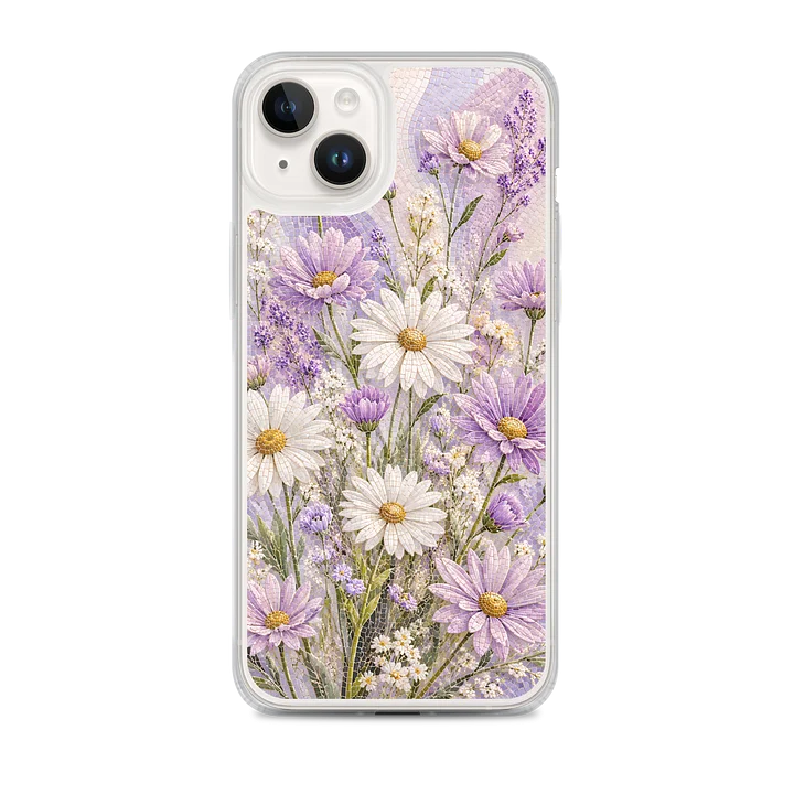 Pastel Lilac And Cream Wild Daisies Mosaic Premium Soft Silicone iPhone Case - MagSafe Compatible product image (1)