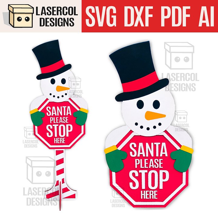 Santa Please Stop Here Sign (Snowman) - Laser Cut Files product image (1)