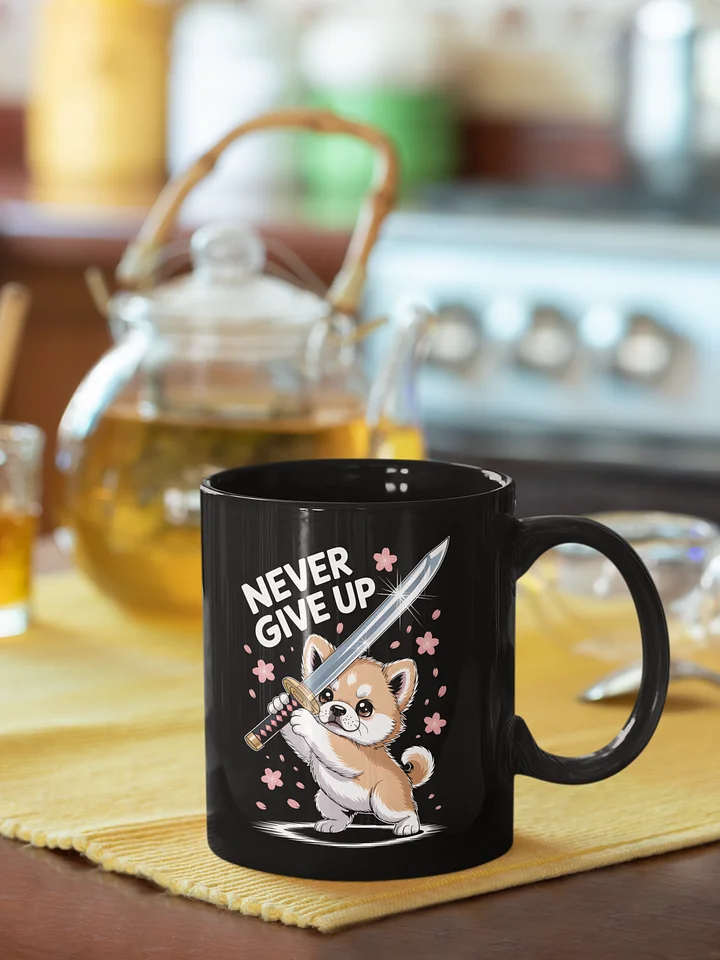 "Never Give Up" Samurai Shiba Inu Mug | Motivational Kawaii Japanese Dog Coffee Cup product image (1)