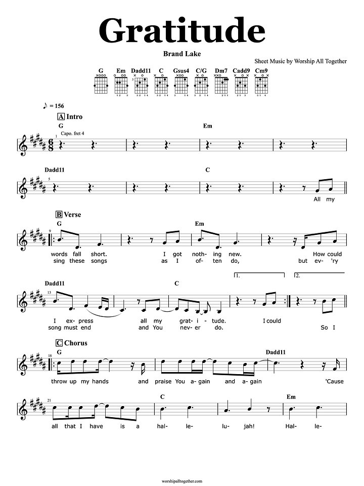 Gratitude - Brandon Lake | Sheet Music, Chord, Lyrics product image (1)