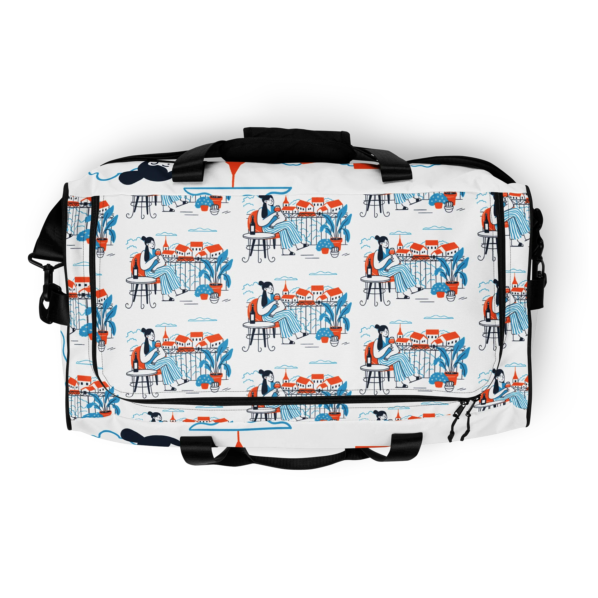 Mediterranean-Inspired Illustrated Duffle Bag product image (7)
