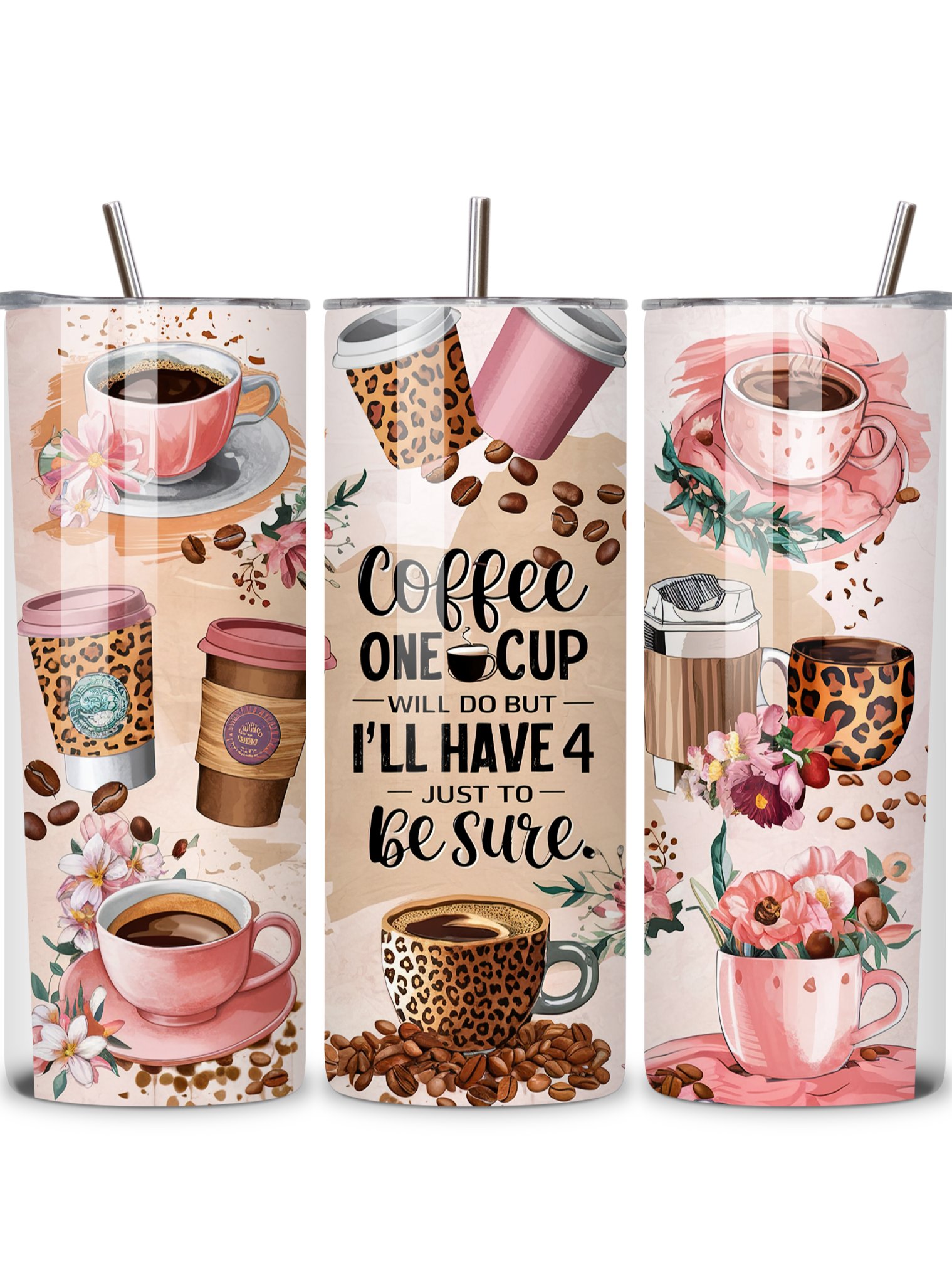 Coffee Lover's 20oz Skinny Tumbler with Metal Straw – 'One Cup Will Do – Double-Walled Insulated Stainless Steel Tumbler for Hot & Cold Drinks, Fun Gift for Coffee Enthusiasts product image (1)