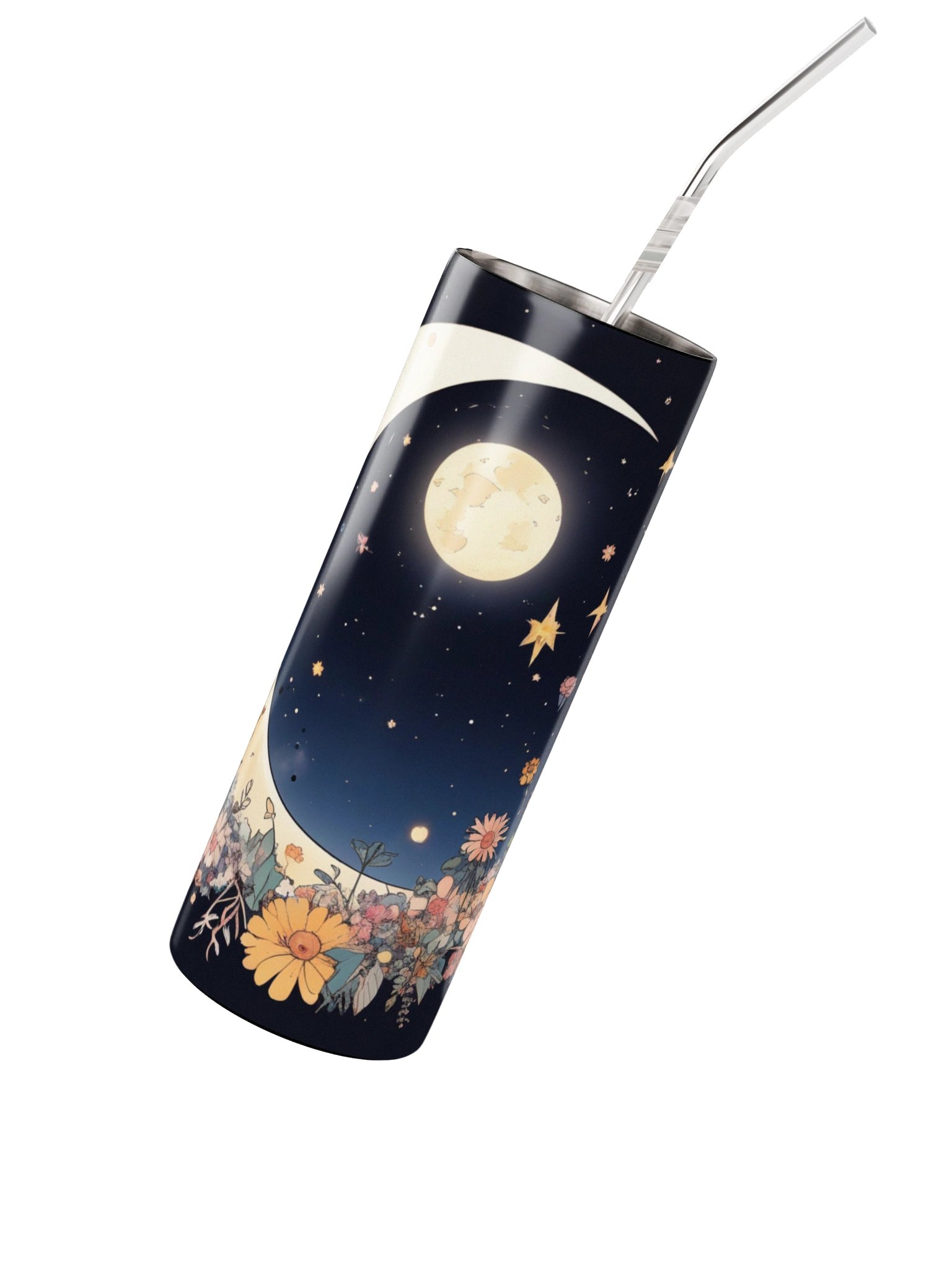 Floral Crescent Moon Tumbler | Celestial Wildflower Travel Cup product image (2)