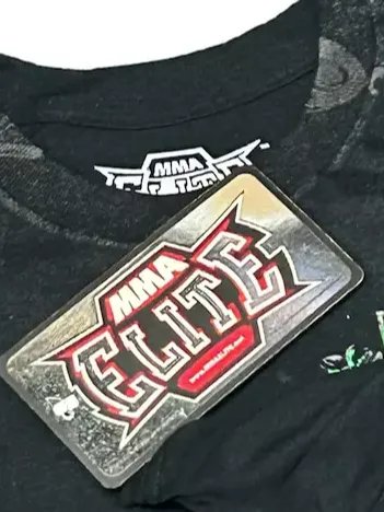 Rare MMA ELITE Black Green Foil Skulls Cross Short Sleeve Y2K T-shirt NWT product image (3)