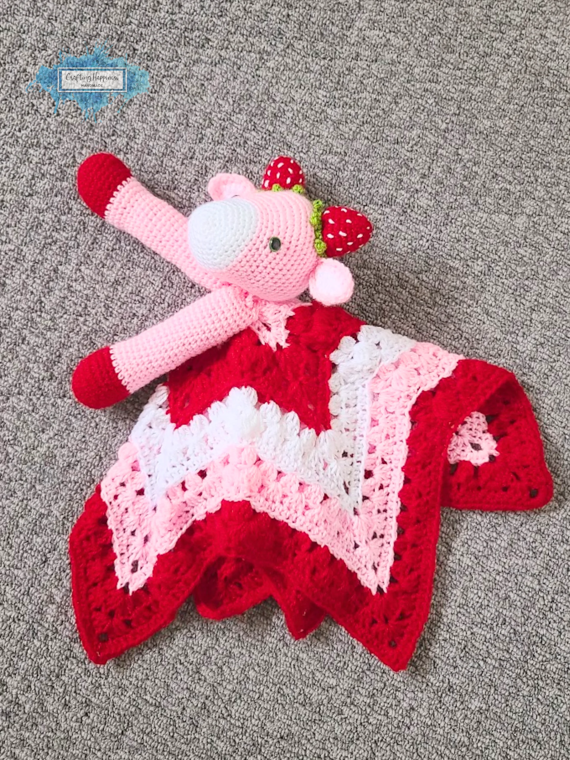 Strawberry Cow Lovey Crochet Pattern Baby Comforter Blanket PDF Pattern - Crafting Happiness product image (4)