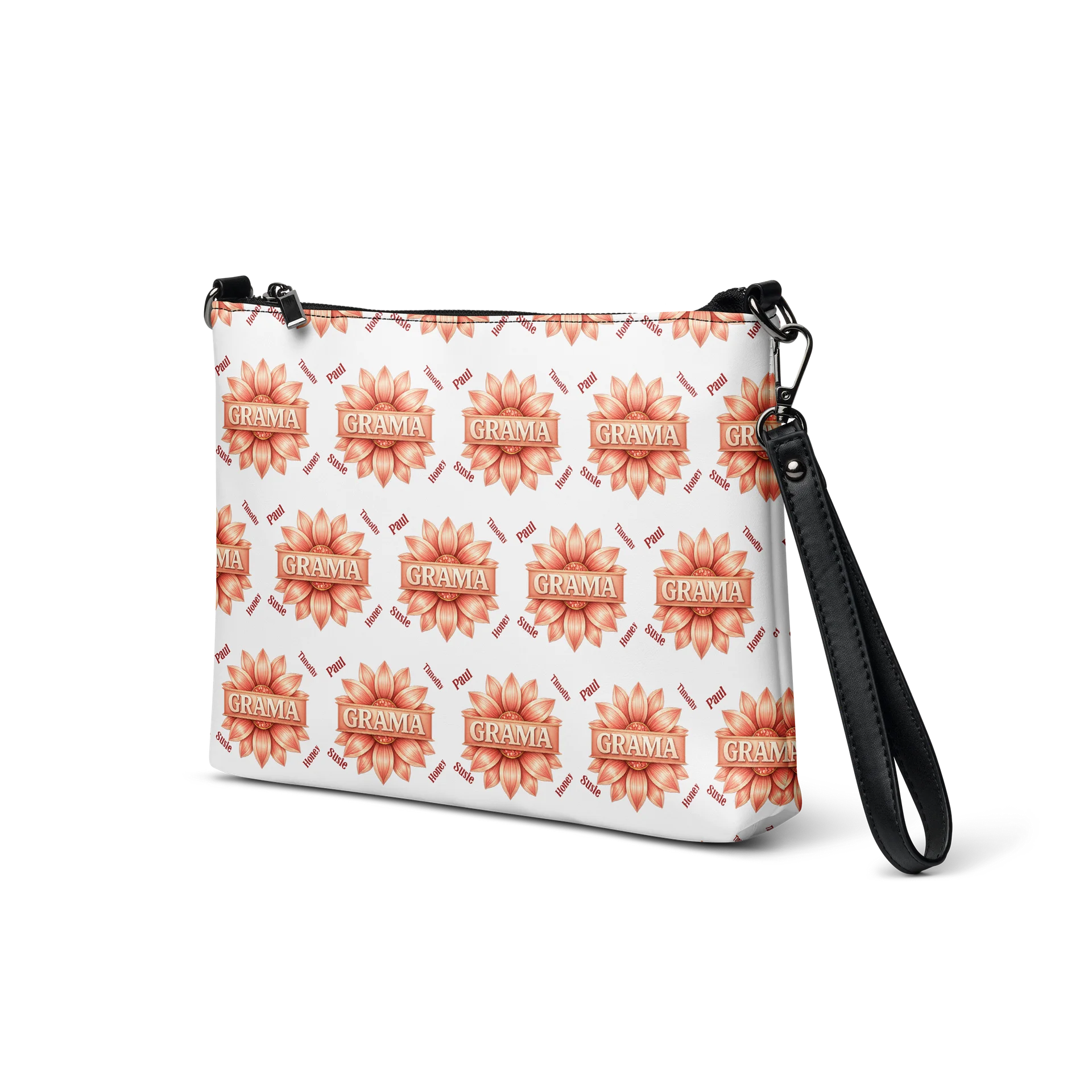 ✨ Personalized Grama Blossom Crossbody Bag | Custom Floral Grid Purse, Faux Leather All-Over Print Gift for Mom & Grandma product image (2)