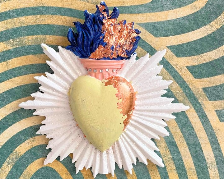 Sacred Heart Wall Decor, Blue Flame Ex Voto Heart, Pastel Christian Art product image (2)