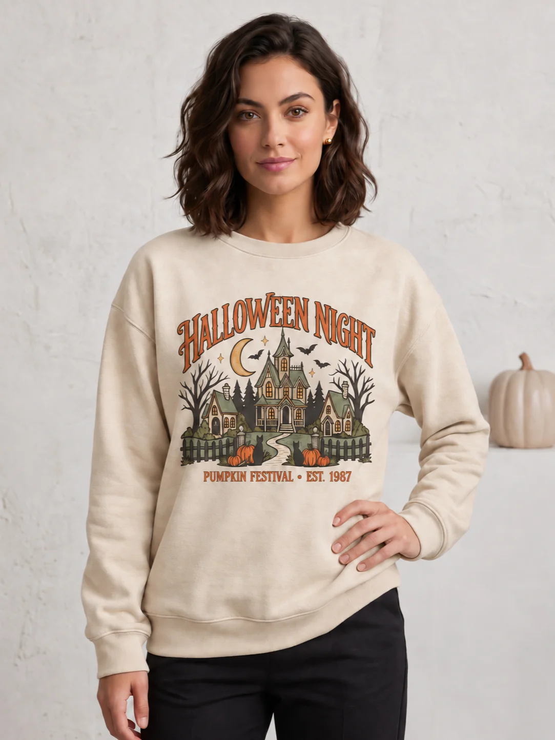Vintage Halloween Sweatshirt | Pumpkin Festival Haunted House Crewneck product image (2)